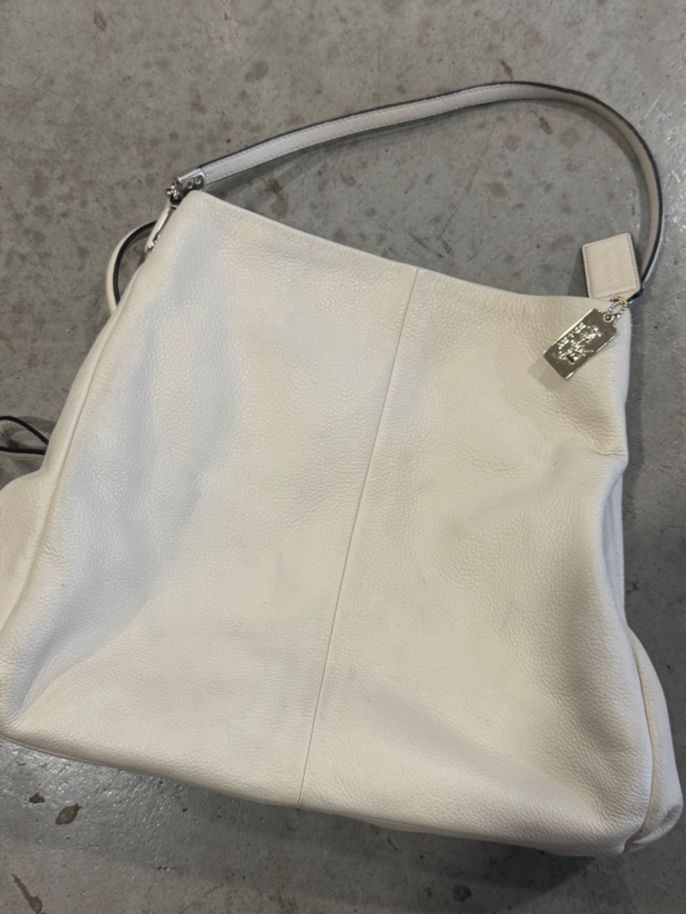 Coach Cream Leather Shoulder Bag with Silver-Tone Tag